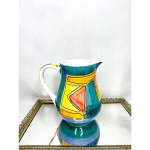 Beautiful Vintage Colorful Ceramic Pitcher Made in Italy , Handpainted